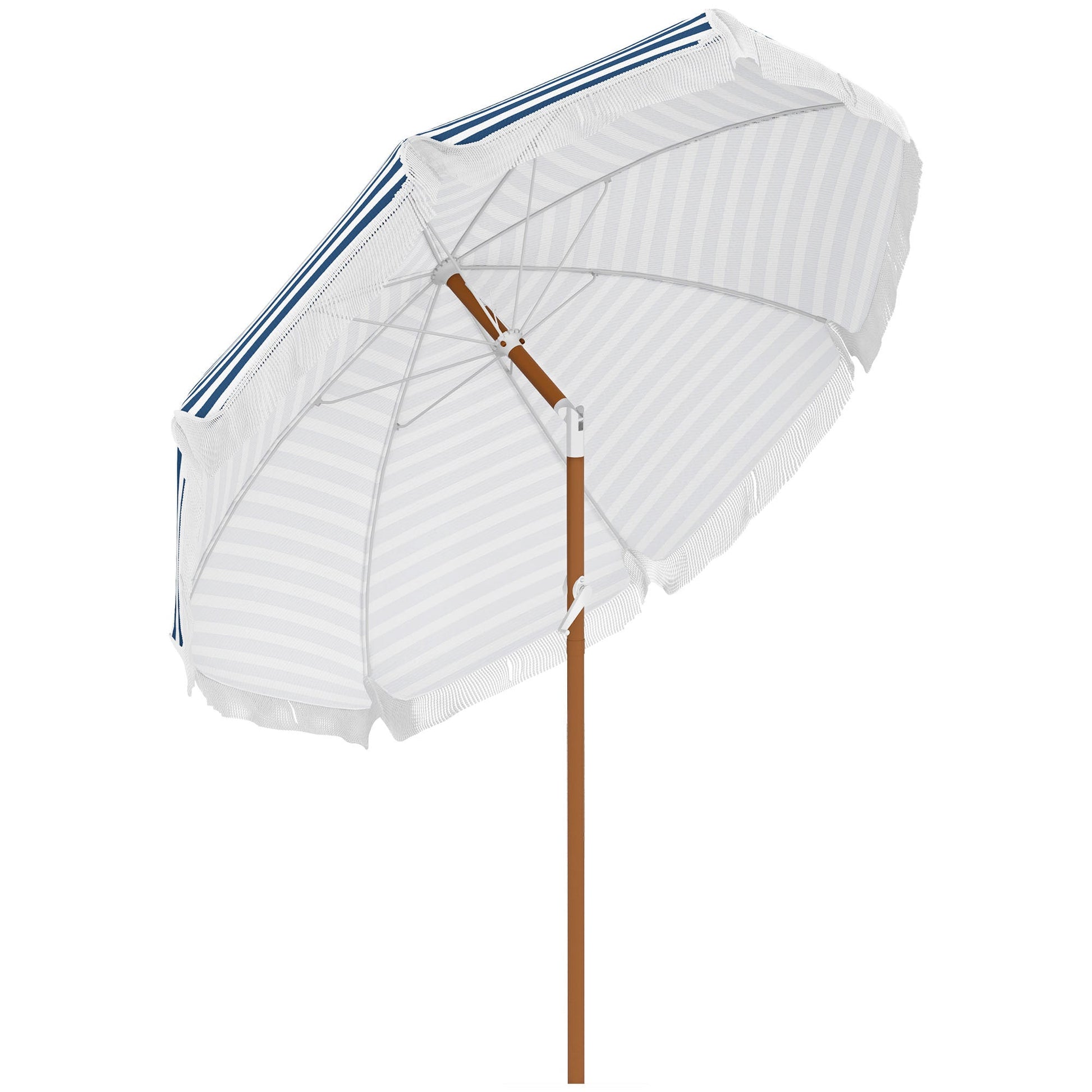 Outsunny 7x7 ft outdoor patio umbrella with tilt and vent, striped canopy on brown wooden pole on Tampa Home & Garden Store