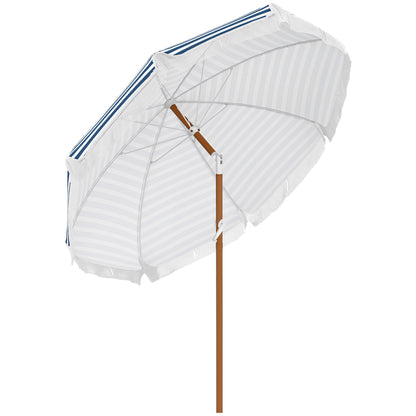 Outsunny 7x7 ft outdoor patio umbrella with tilt and vent, striped canopy on brown wooden pole on Tampa Home & Garden Store