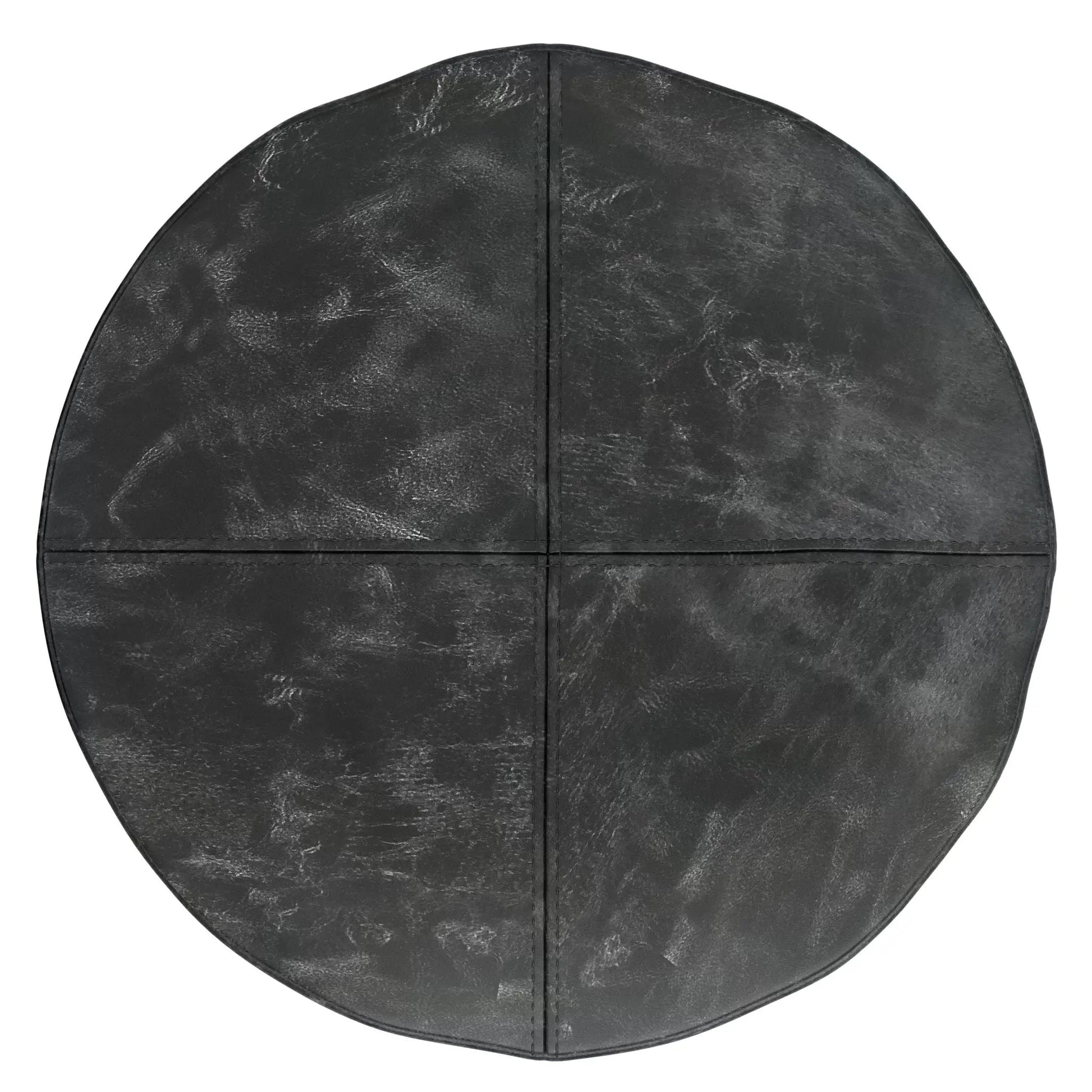 Connor - Handcrafted Round Pouf, dark textured faux leather, accent furniture on Tampa Home & Garden Store