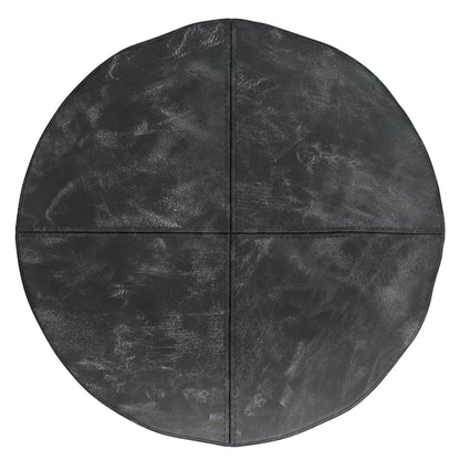 Handcrafted round pouf in distressed black leather by HouseOfZazla, accent pouf on Tampa Home & Garden Store