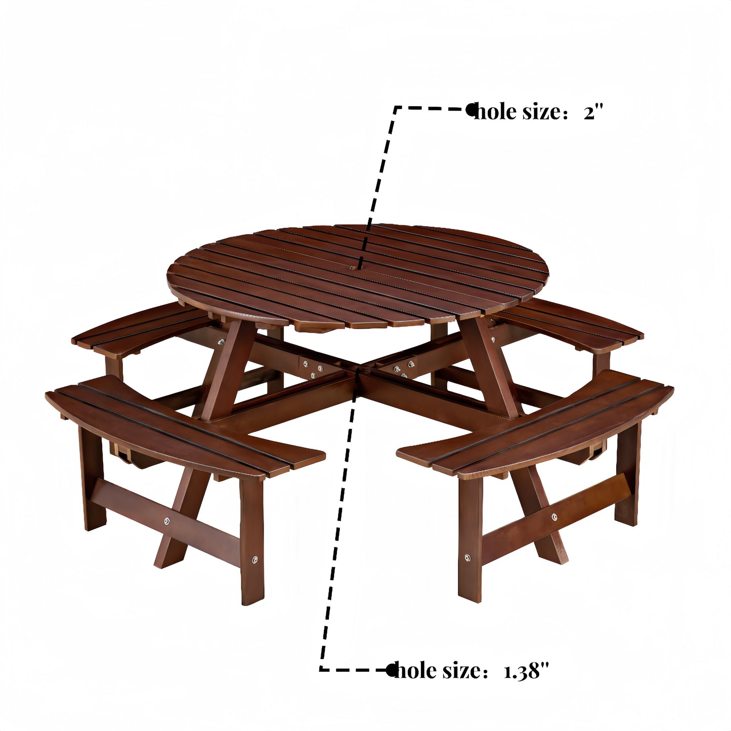 Outdoor 8 Person Round Picnic Table with Built-In Benches brown wooden slat top on Tampa Home & Garden Store