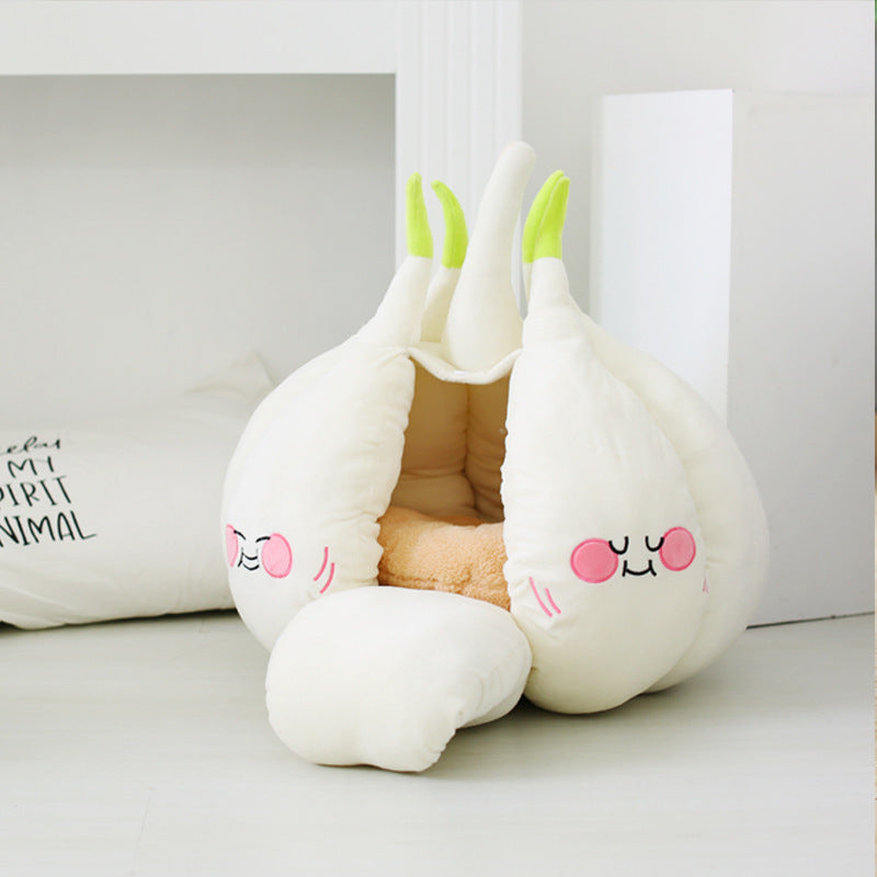 Pet tent bed white plush bunny design with green ear tips and soft inner mat on Tampa Home & Garden Store