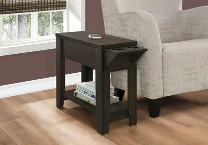 Accent Side Table with storage and cup holders in dark espresso wood on Tampa Home & Garden Store