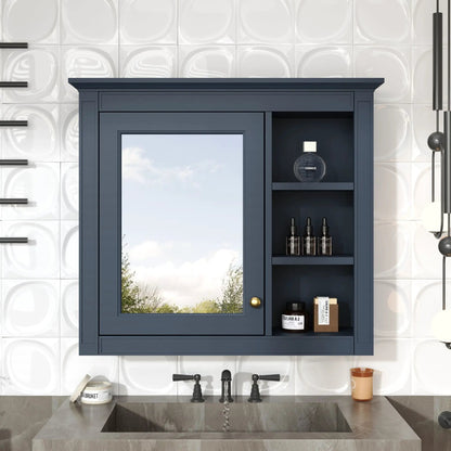 Wall Mounted Cabinet With Mirror and Open Shelves