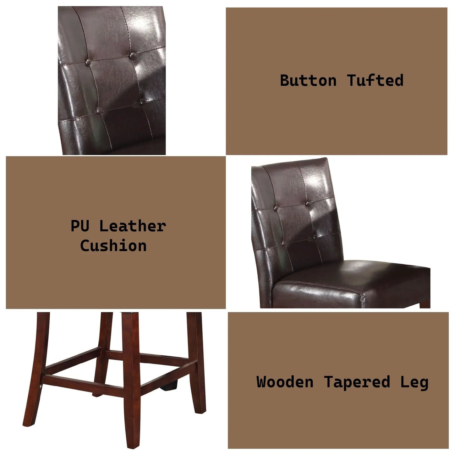 Britney counter height chair set of 2 in espresso PU leather with button tufting and wooden legs on Tampa Home & Garden Store