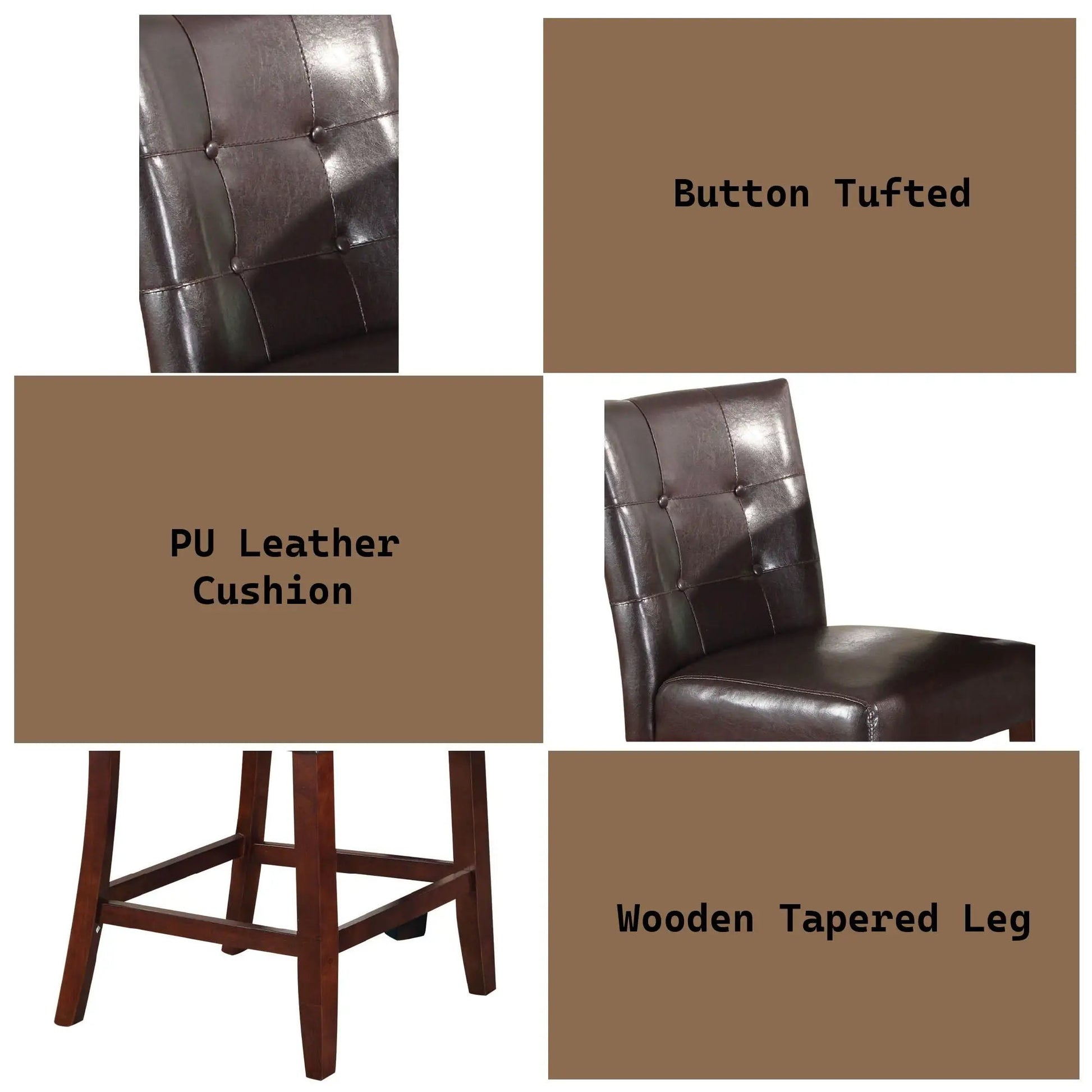Britney counter height chair set of 2 in espresso PU leather with button tufting and wooden legs on Tampa Home & Garden Store