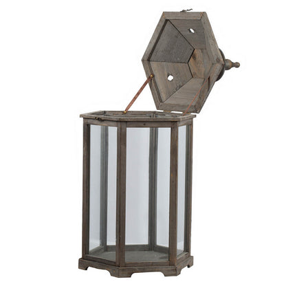 Graca polygon temple garden lanterns, weathered wood with glass panels, HouseOfZazla on Tampa Home & Garden Store