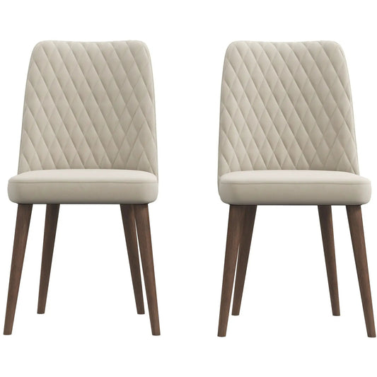 Katie Mid-Century Modern Dining Chairs (Set of 2), cream quilted upholstery with dark wood legs on Tampa Home & Garden Store