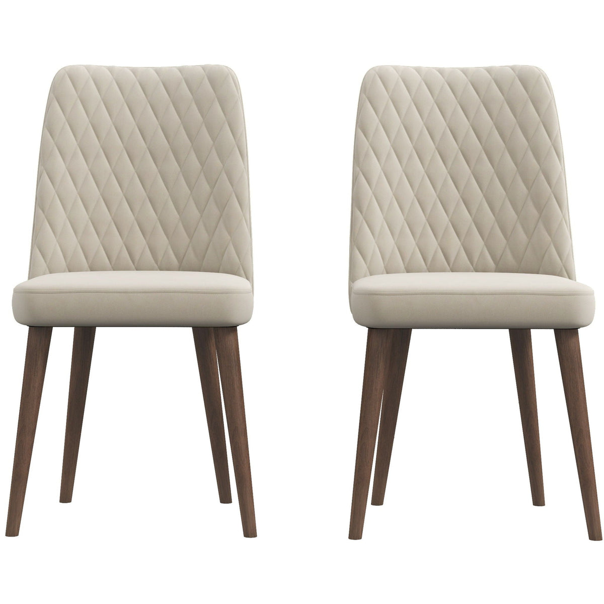 Mid-century dining chair set of 2, quilted beige upholstery, dark wood legs by HouseOfZazla on Tampa Home & Garden Store