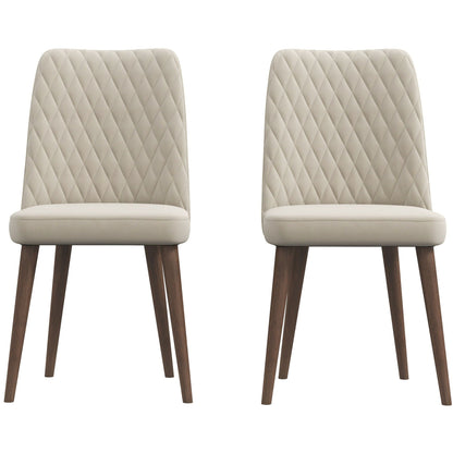 Mid-century dining chair set of 2, quilted beige upholstery, dark wood legs by HouseOfZazla on Tampa Home & Garden Store