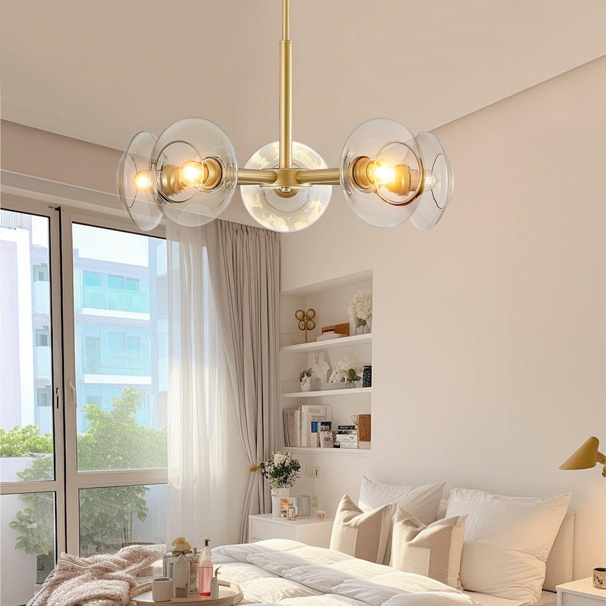 Chandelier 26in modern gold 5-light Sputnik with clear glass shades by HouseOfZazla on Tampa Home & Garden Store