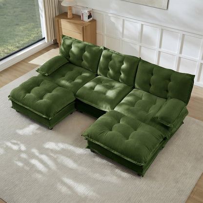 107in U-shaped modern sofa modular cloud couch with ottomans in green velvet by HouseOfZazla on Tampa Home & Garden Store