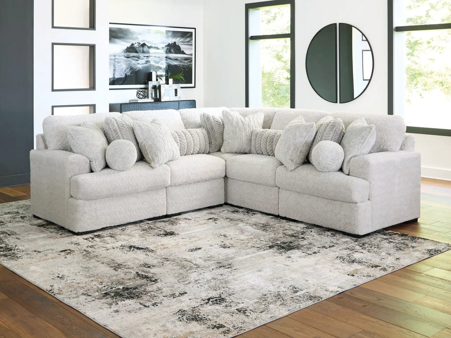 Cuddle Plush Sectional sofa in light gray plush fabric, L-shaped, by Unique Piece Furniture on Tampa Home & Garden Store