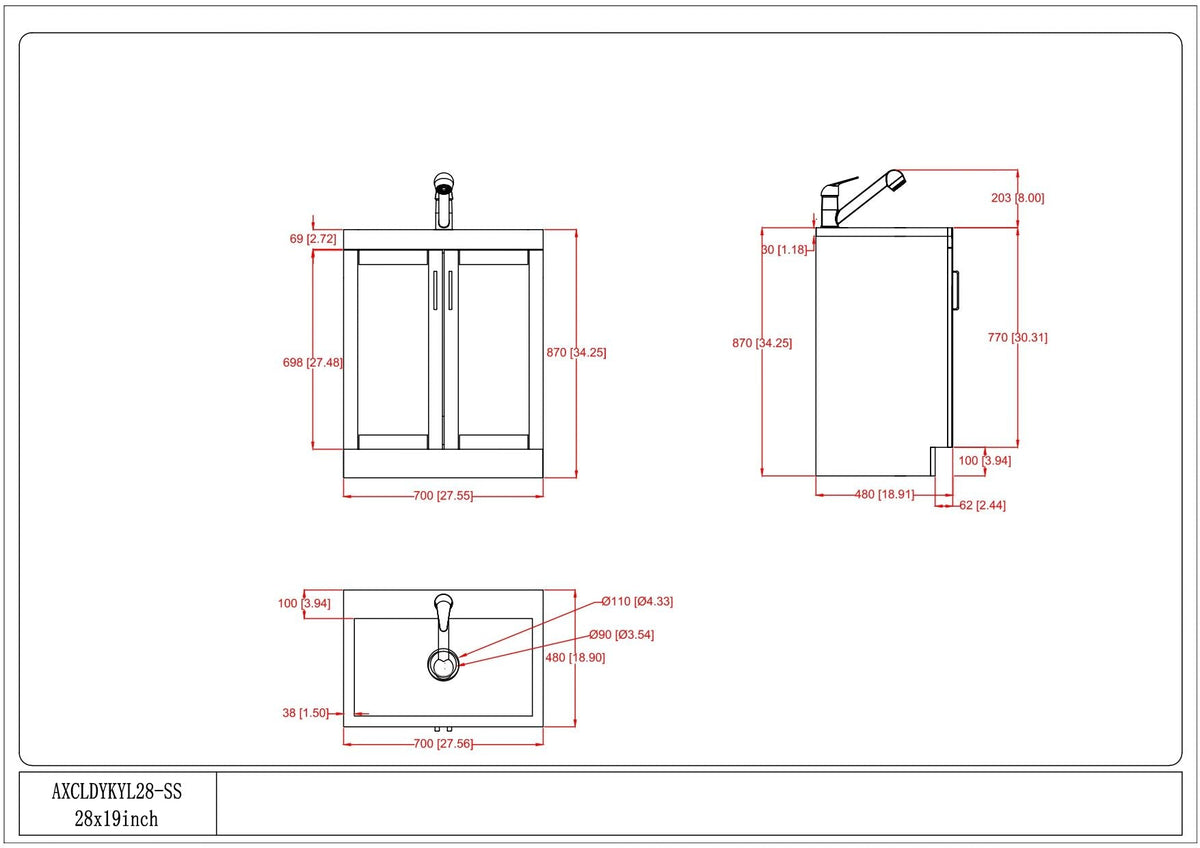 White laundry cabinet with stainless steel sink by HouseOfZazla front and side blueprint on Tampa Home & Garden Store