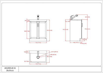 White laundry cabinet with stainless steel sink by HouseOfZazla front and side blueprint on Tampa Home & Garden Store