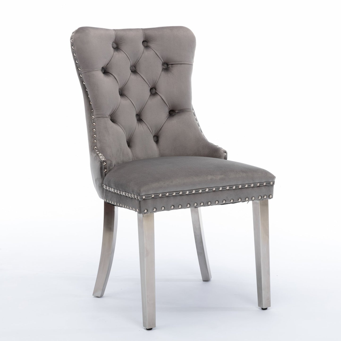 Nikki Collection velvet dining chair gray tufted back with nailhead trim and light legs on Tampa Home & Garden Store