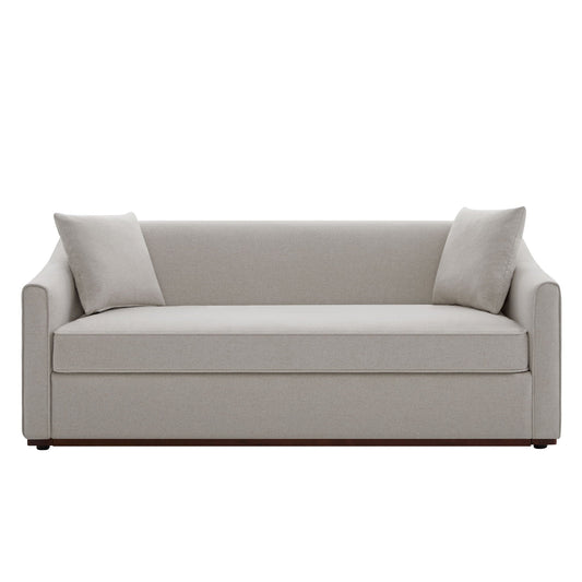 3 Seater Sofa with wraparound armrests and throw pillows in light gray fabric by HouseOfZazla on Tampa Home & Garden Store