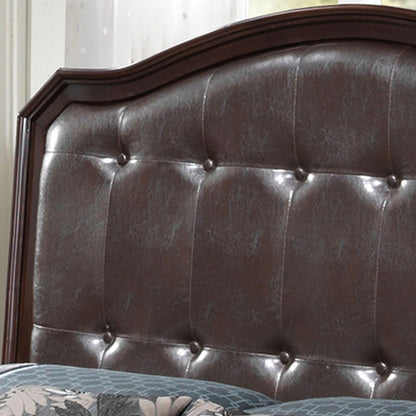 Bed with transitional design panel bed in dark brown faux leather with tufted headboard on Tampa Home & Garden Store