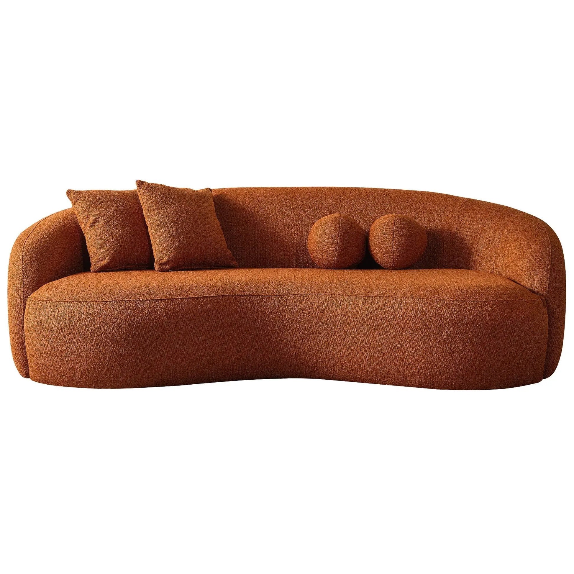 Drake Japandi Curvy Boucle Sofa rust orange fabric with cushions by Unique Piece Furniture on Tampa Home & Garden Store