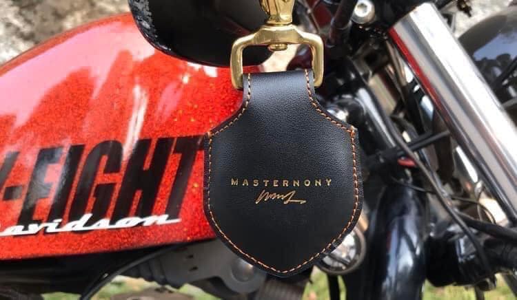 Magnetic Key Leather Case, black leather with gold hardware, BikerZoneZ keychain on Tampa Home & Garden Store