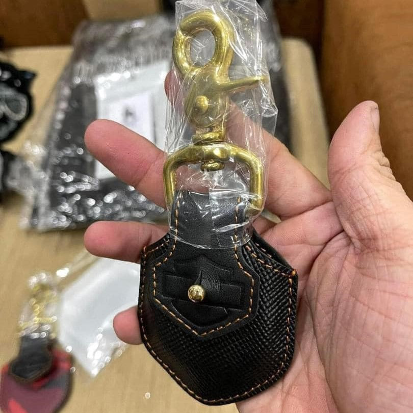 Magnetic Key Leather Case keychain with gold hook and black stitched leather sheath BikerZoneZ on Tampa Home & Garden Store
