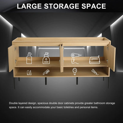 Freestanding bathroom vanities with soft-close cabinet doors in light oak, two units on Tampa Home & Garden Store