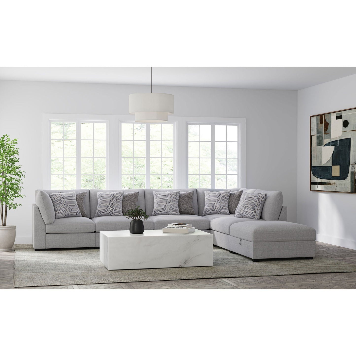 Lafayette modular sectional sofa by HouseOfZazla, light gray fabric 2-piece set on Tampa Home & Garden Store