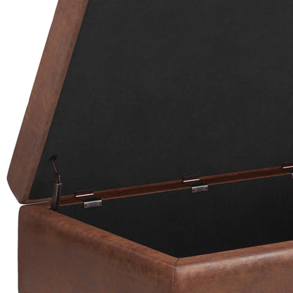 Shay - Large Square Coffee Table Storage Ottoman Unique Piece Brown leather with metal on Tampa Home & Garden Store