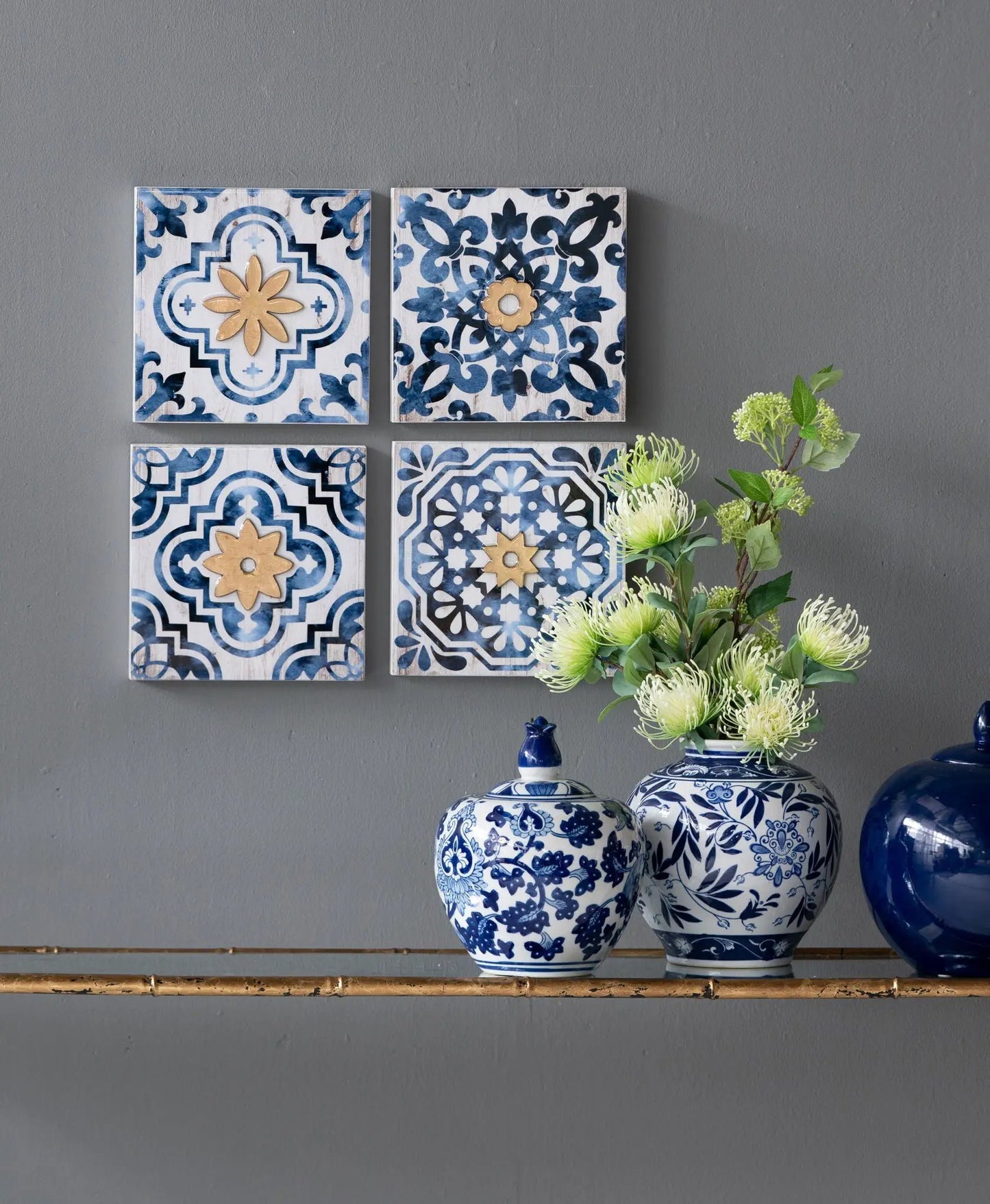 Abstract Wall Decor Accents White and Blue