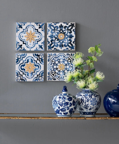 Abstract Wall Decor Accents White and Blue