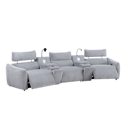 Fullar modular power motion sectional sofa with console and wireless chargers in light gray on Tampa Home & Garden Store