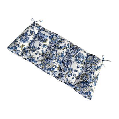 Blue Outdoor Bench Cushions With Ties and Fabric