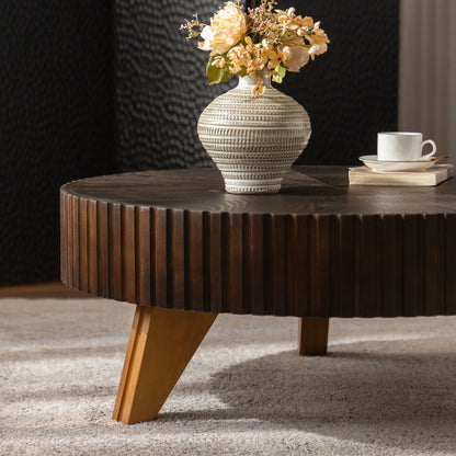 Round Retro Coffee Table with Solid Wood Legs