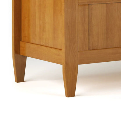 Brooklyn Handcrafted Entryway Storage Bench in warm oak with tapered legs on Tampa Home & Garden Store