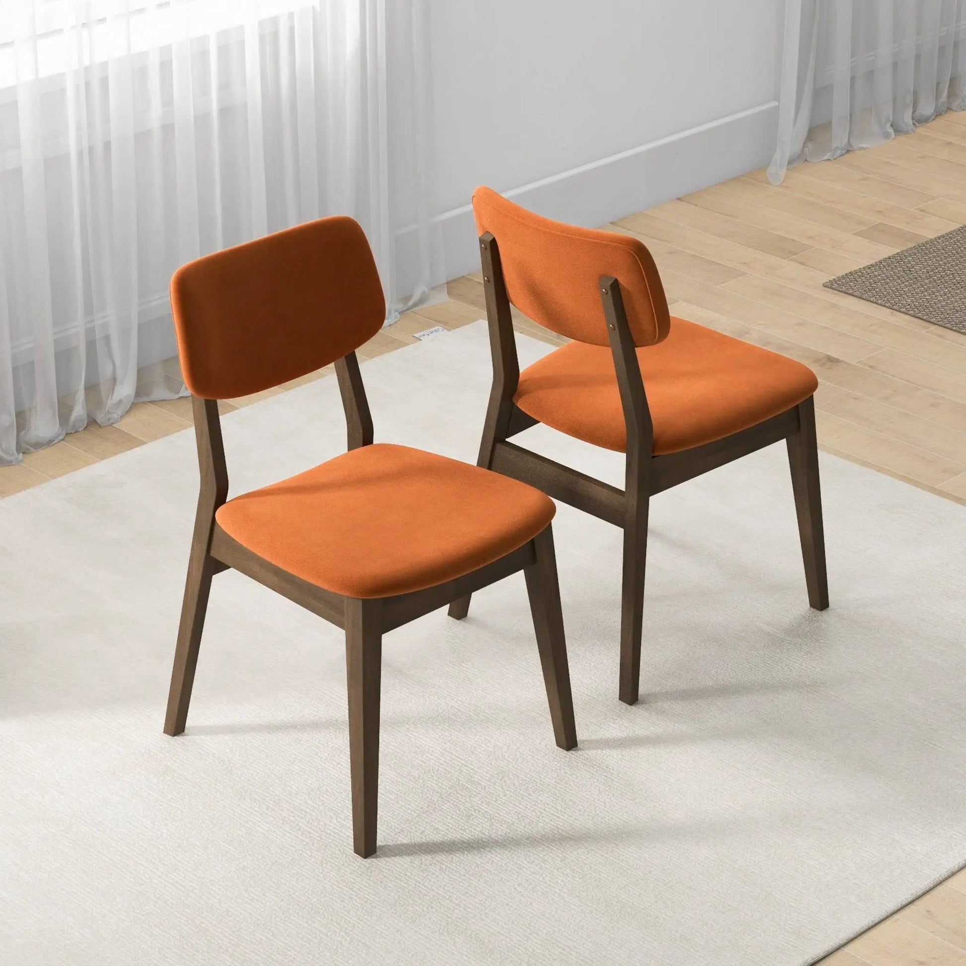 Carlos Solid Back Chair set of 2, orange upholstery with dark wood legs on Tampa Home & Garden Store