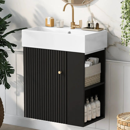 Compact Modern Floating Vanity with Ceramic Basin