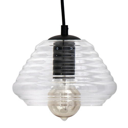 Triangle industrial pendant light with clear glass shade by HouseOfZazla with visible bulb on Tampa Home & Garden Store