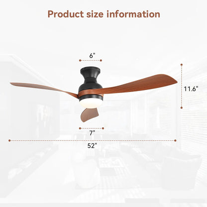 Ceiling Fan With Remote LED Light 3 Blades Black