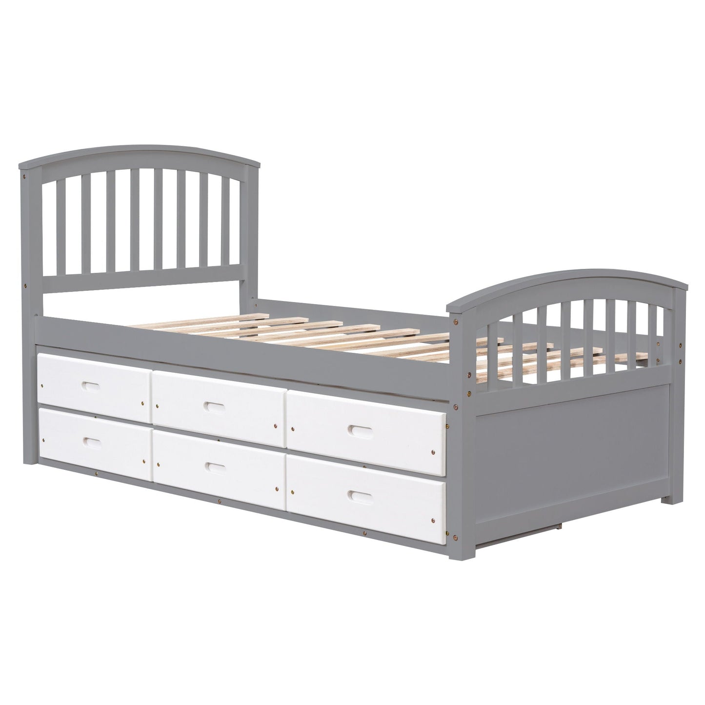 Platform storage bed in gray solid wood with 6 white drawers on Tampa Home & Garden Store