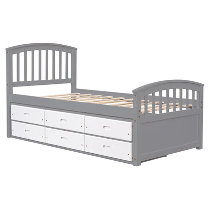 Platform storage bed in gray solid wood with 6 white drawers on Tampa Home & Garden Store