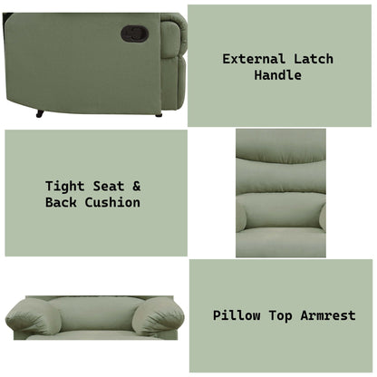 Arcadia Micro Motion Glider Recliner by HouseOfZazla, olive fabric, pillow top armrests on Tampa Home & Garden Store