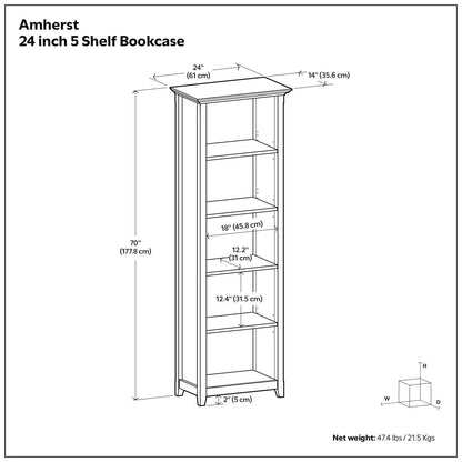 Amherst Five Shelf Bookcase Handcrafted Wood