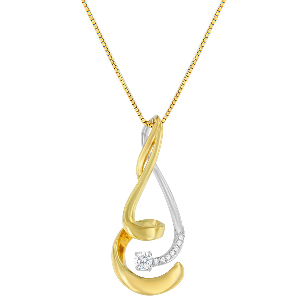 Espira 10K two-tone gold round-cut diamond swirl pendant necklace on yellow-gold chain on Tampa Home & Garden Store