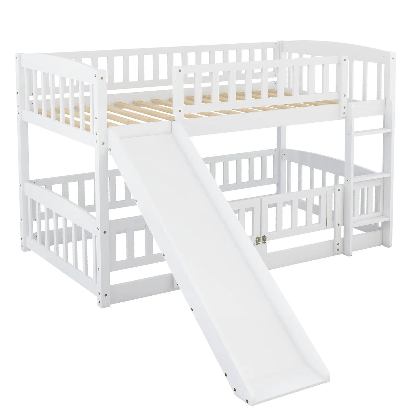 Low Bunk Bed With Slide Fence and Ladder