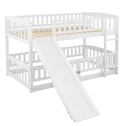 Low Bunk Bed With Slide Fence and Ladder