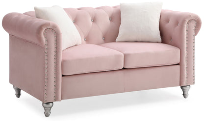 Stationary loveseat pink velvet with jeweled tufting and nailhead trim by HouseOfZazla on Tampa Home & Garden Store