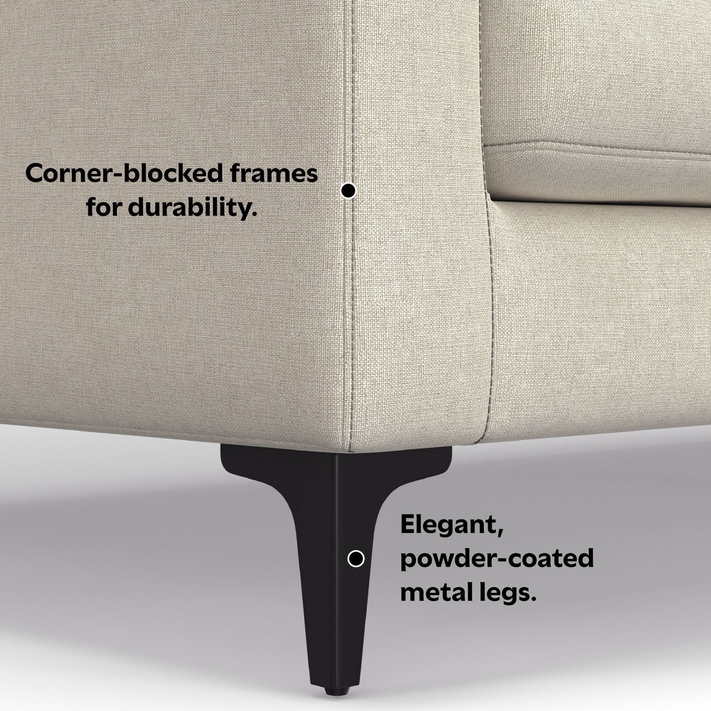 Ava corner sectional sofa beige fabric with powder-coated metal legs HouseOfZazla on Tampa Home & Garden Store