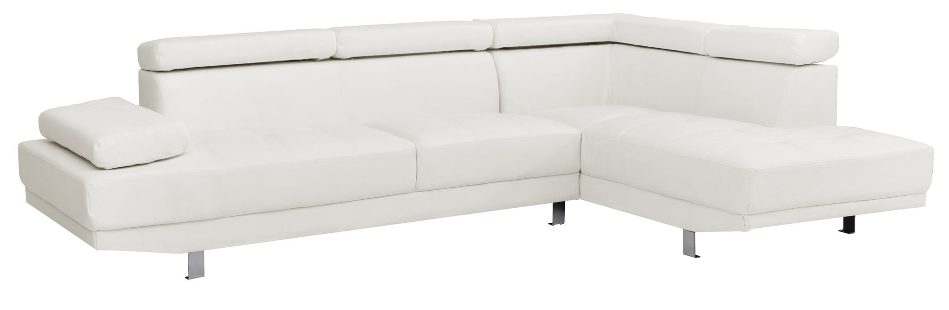 Riveredge Sectional by HouseOfZazla, white leather sectional with right chaise and chrome legs on Tampa Home & Garden Store