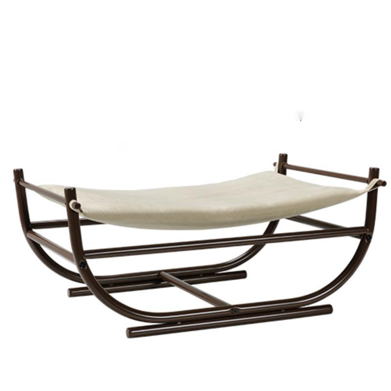 Iron Cat Hammock Pet Sofa Bed with beige fabric on brown wooden frame on Tampa Home & Garden Store