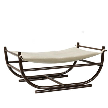 Iron Cat Hammock Pet Sofa Bed with beige fabric on brown wooden frame on Tampa Home & Garden Store